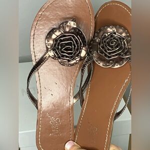 Carlos by Carlos Santana size 7 or 7.5 bronze flower sandals with rhinestones